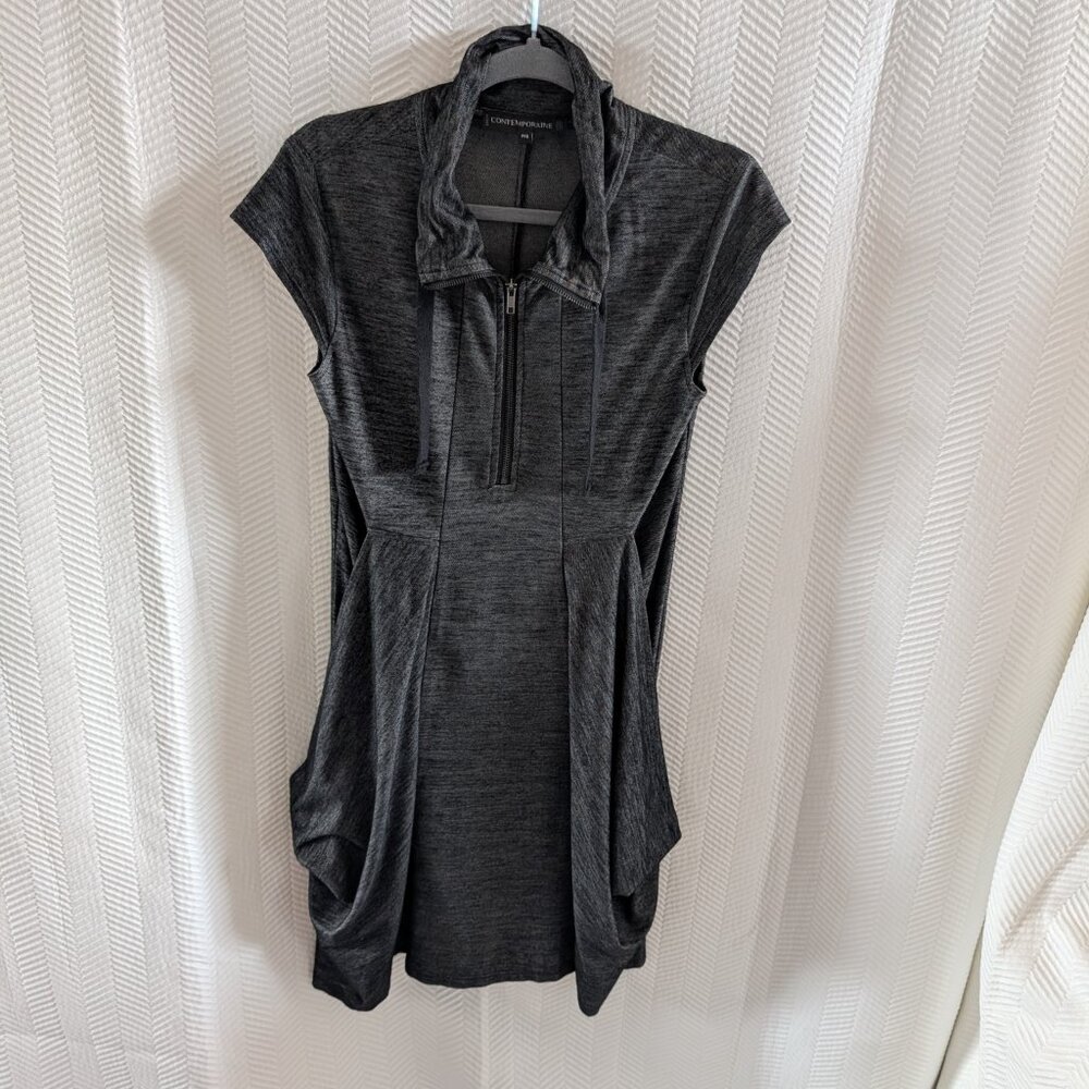 Simons Contemporaine Sporty Dress Draped Pockets Zip Grey Small Y2K Contempory